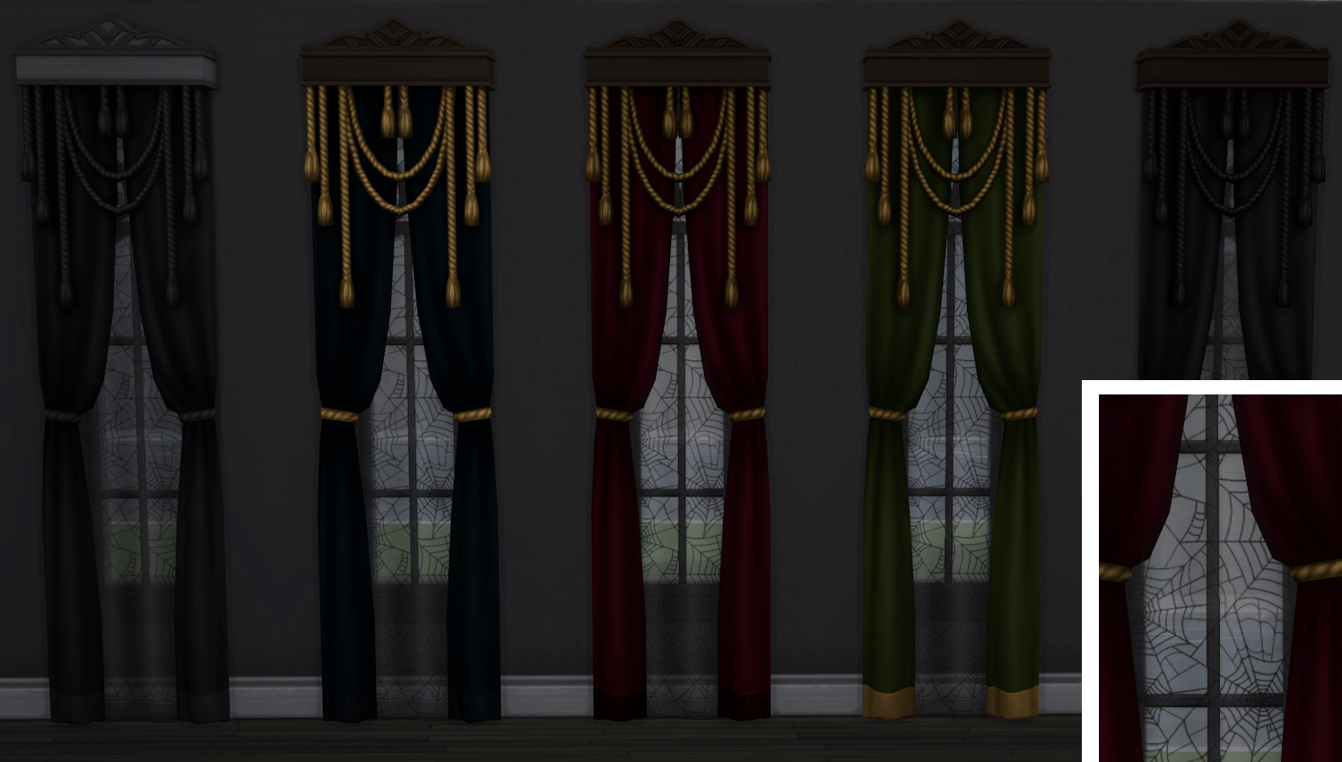 5 curtains in plain fabric with Spiderweb sheers