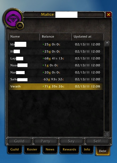 <p>GUI in version 2.0.0-beta. The GUI, attached to the guild roster (sorted by name). </p>