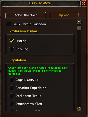 <p>The top of the select objectives tab in the configuration window</p>