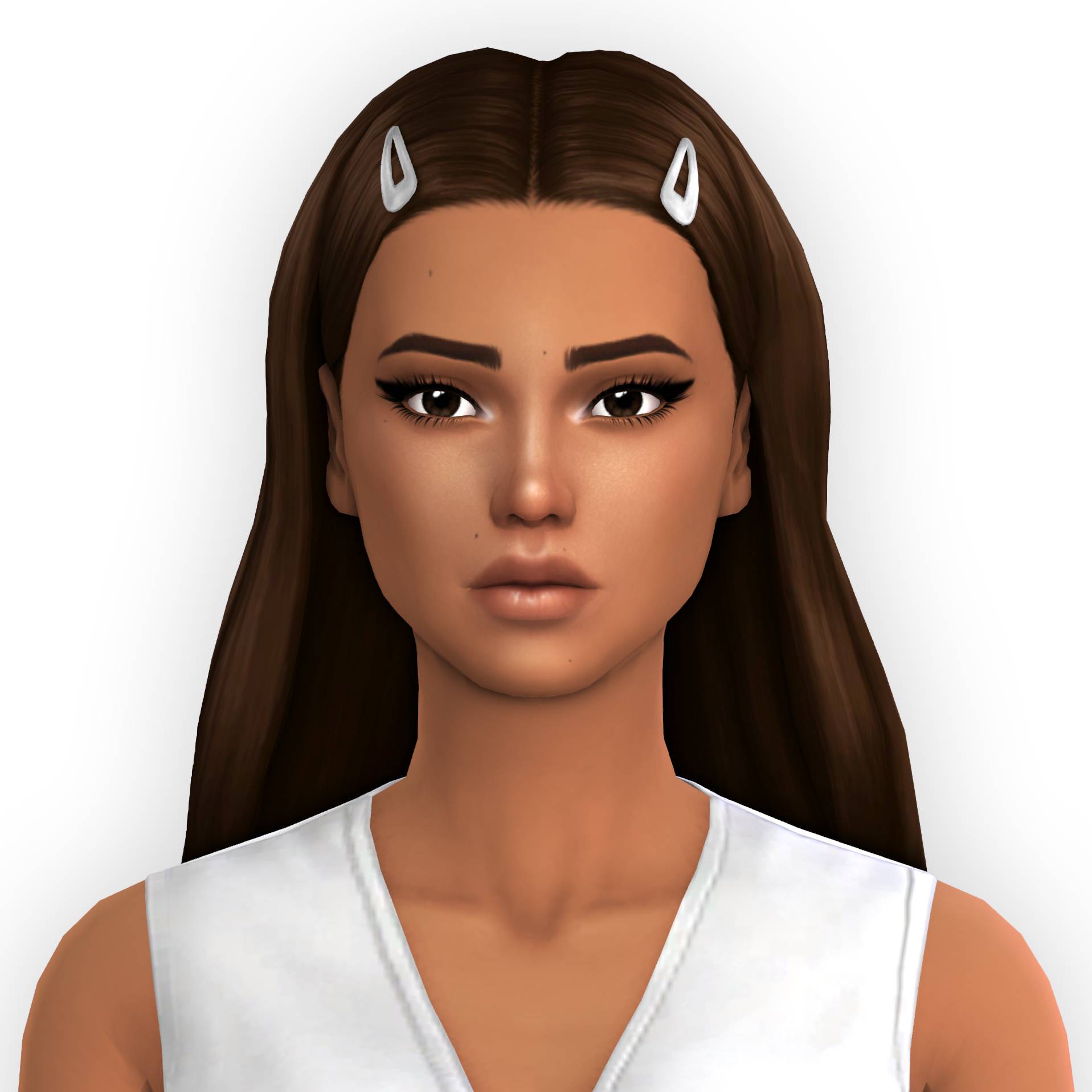 A wavy hairstyle with barrettes.