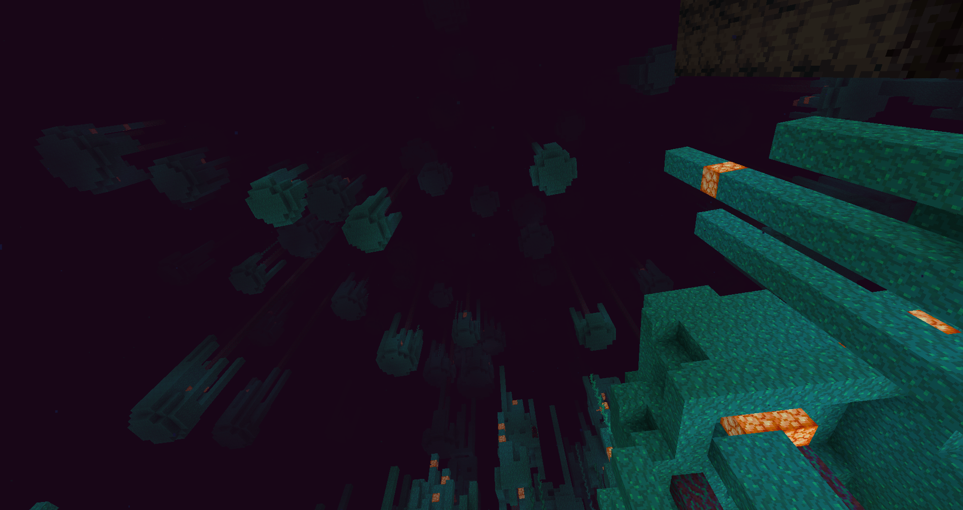 Thumbnail Warped forests now look even more warped as their mushroom trees sprout out of the ceiling growing downwards.