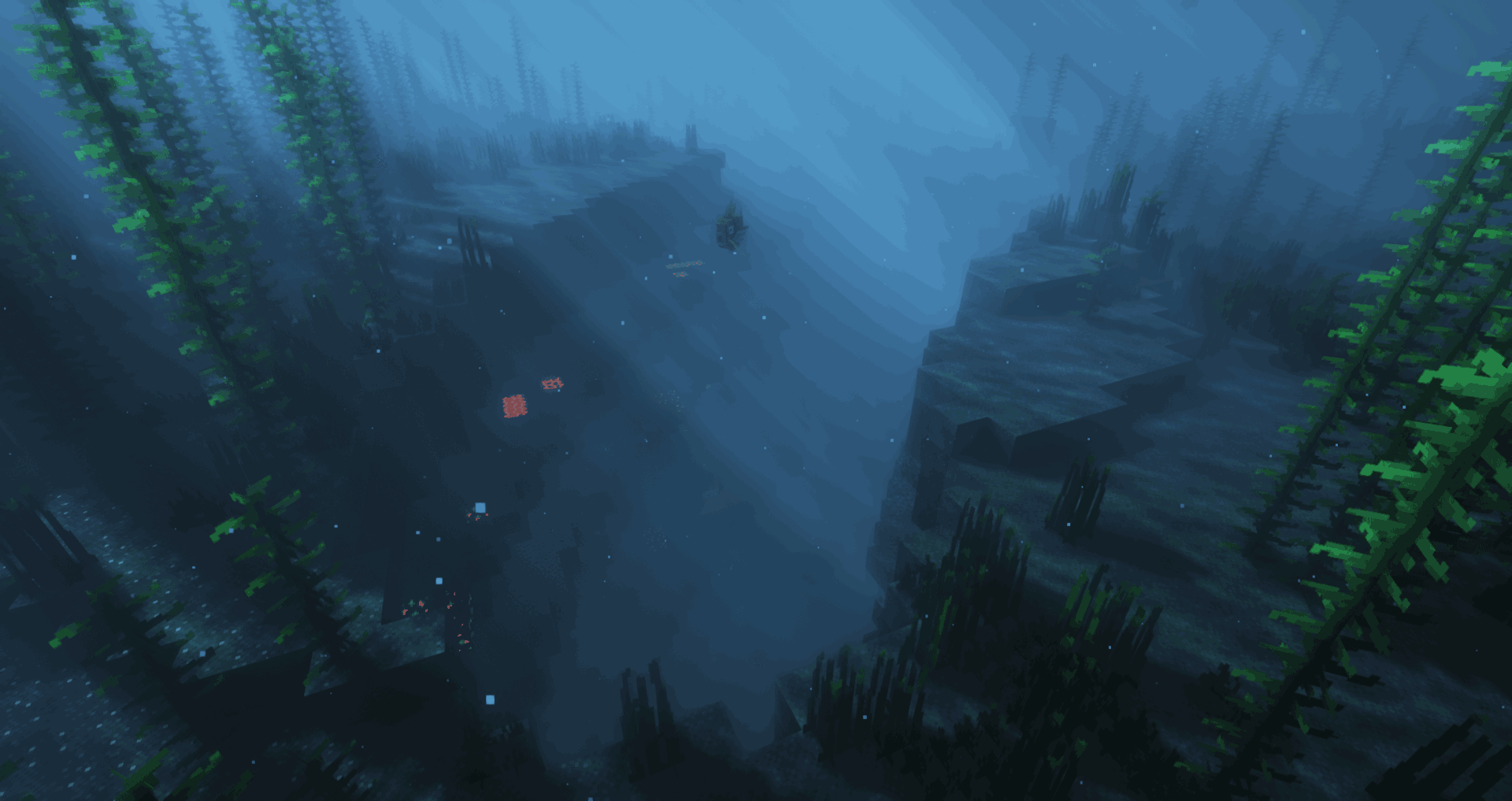 Thumbnail A giant ravine that leads down to deepslate generated in the middle of the ocean. There's bound to be some good resources inside for those who dare venture down.