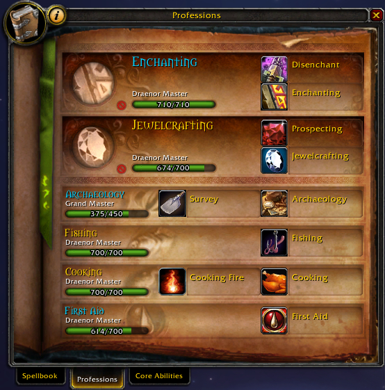 <p>Default profession tab with colored tracked professions.</p>