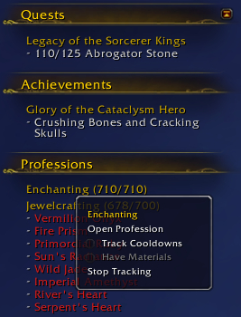 <p>Profession tracker right click menu.</p>