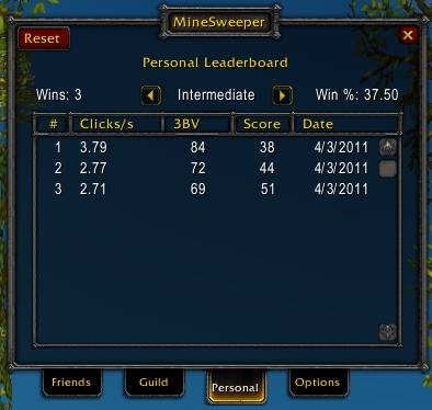 <p>Screenshot of my personal high scores on intermediate difficulty </p>