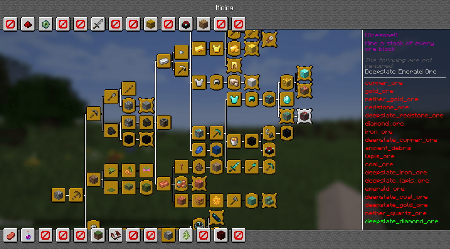 Thumbnail This is an example of the UI with BACAP Advancement Packs and a few placeholders to reach the new advancement category limit of 28.