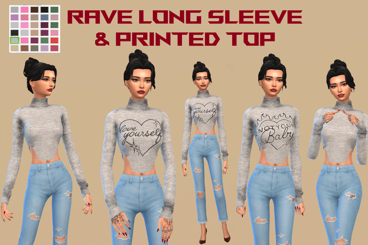 RAVE LONG SLEEVE & PRINTED TOP - Gallery - The Sims 4 Create a Sim ...