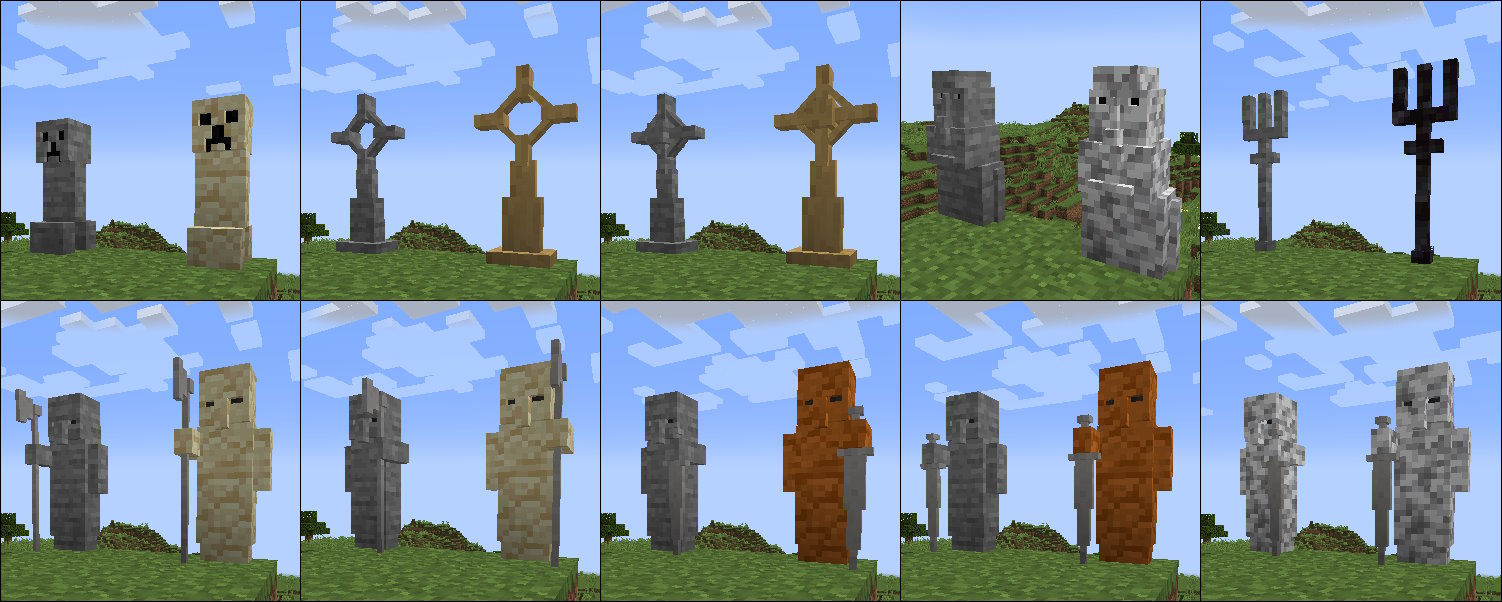 Thumbnail Various statues made of different materials.