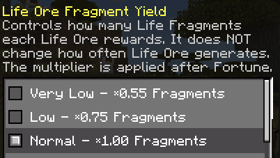 Life Ore fragment yield settings