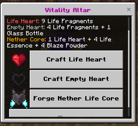 Vitality Altar crafting menu