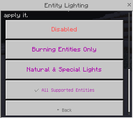 System Dynamic Lights special entity and projectile lighting