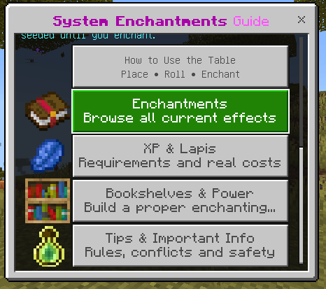 System Enchantments guide sections