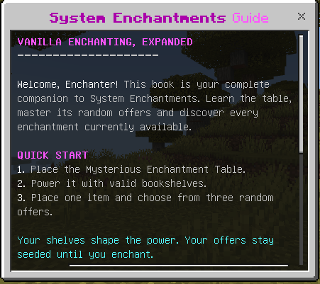 System Enchantments guide inventory