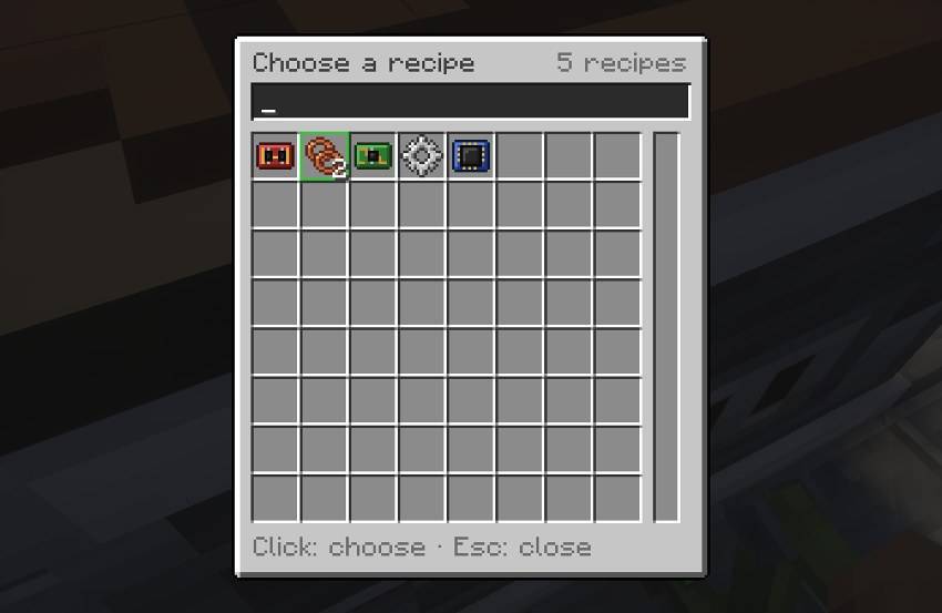 The crafter screen and its recipe picker