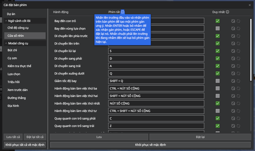 Editor Mode/Keyboard Settings