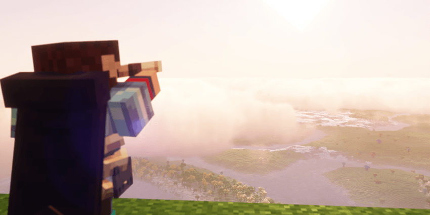 Minecraft player using spyglass while exploring in BTH - Beyond The Horizon