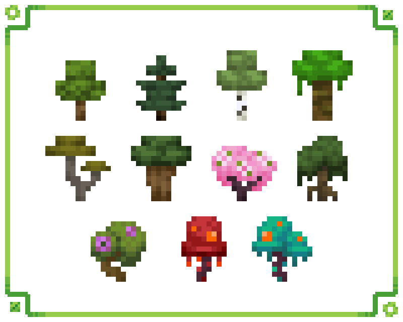The new Bonsais of the vanilla trees and Nether fungi.