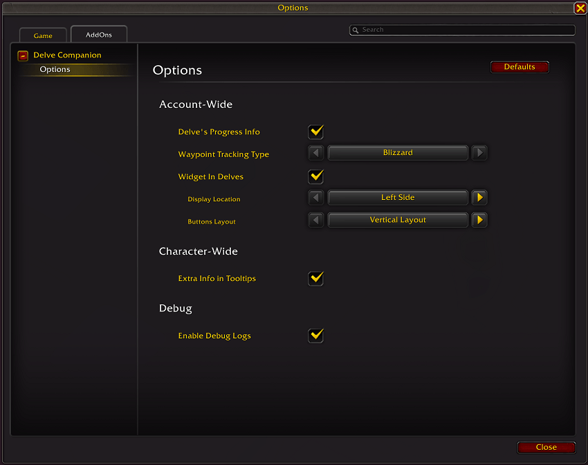 Addon settings