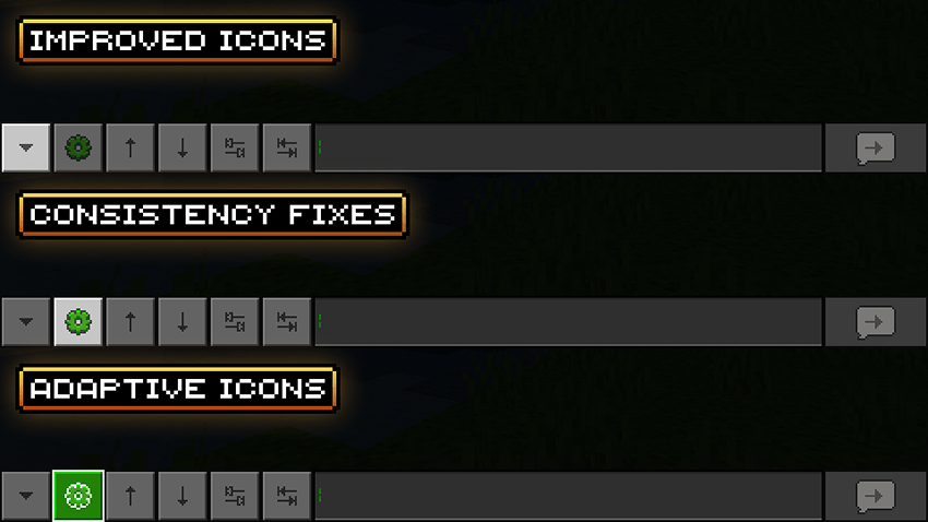 In-game screenshot showcasing the following UI tweaks and details: improved icons, consistency fixes, and adaptive icons.