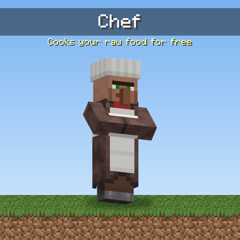 Chef villager wearing a white chef hat and apron, standing on grass