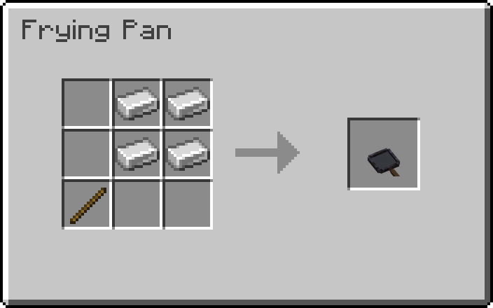 Crafting recipe for the Frying Pan: iron ingots and a stick