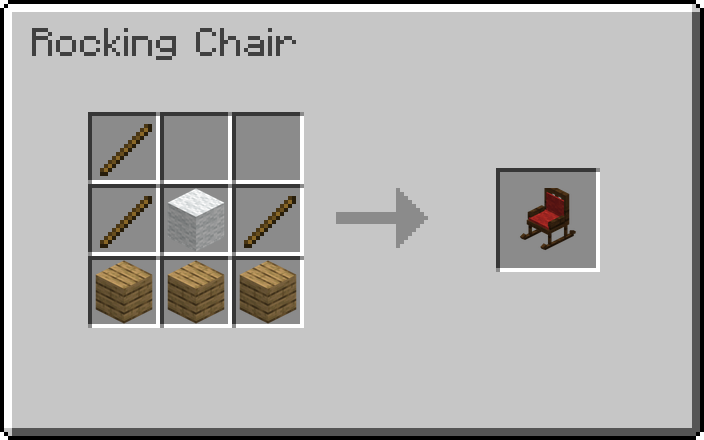 Crafting recipe for the Rocking Chair: sticks, wool and planks