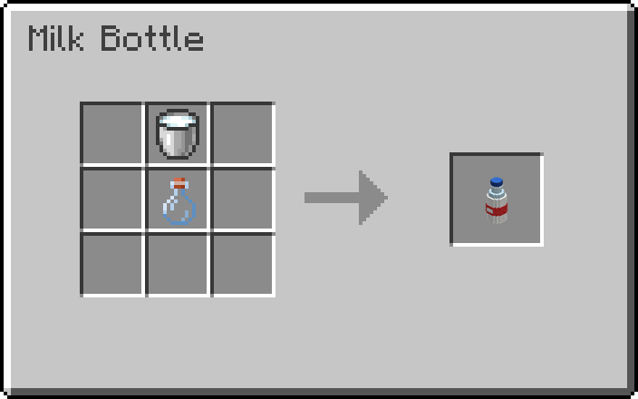 Crafting recipe for the Milk Bottle: a milk bucket above a glass bottle