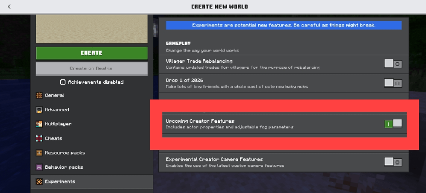 Upcoming Creator Features must be turned on when using this add-on.