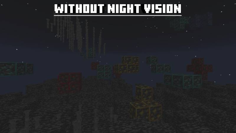 Glowing ores visible in cave