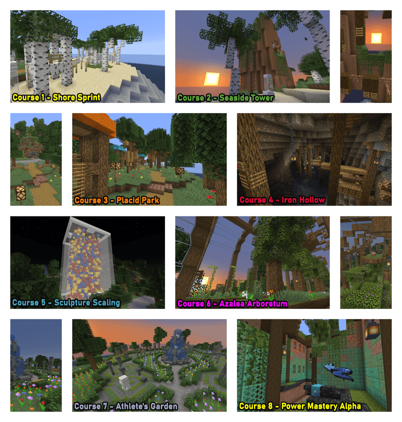 A collage of all the available courses