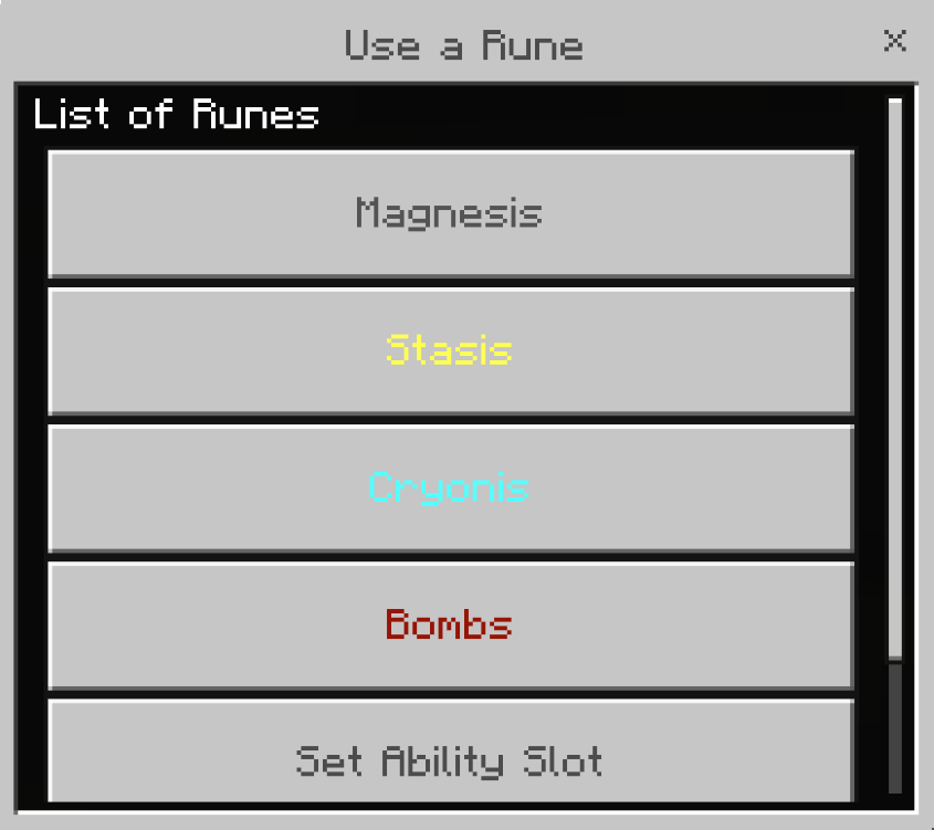An in-game image of the Rune Menu