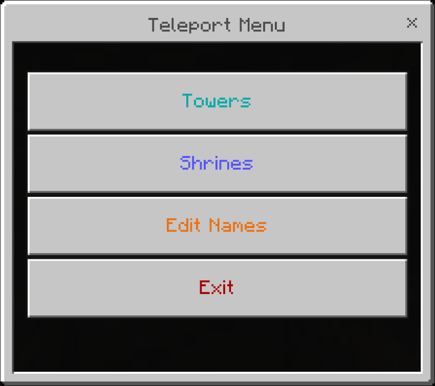 An image of the Teleport Menu in-game