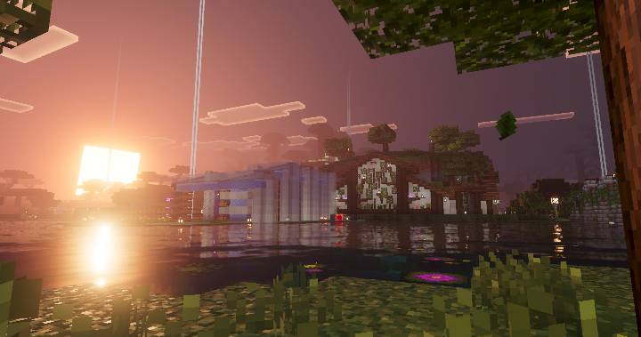 Sunset on the lake with storage in the background
