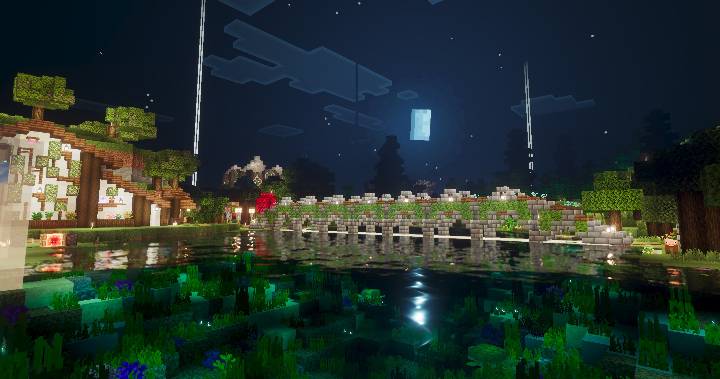 Night on the lake with the bridge in the background