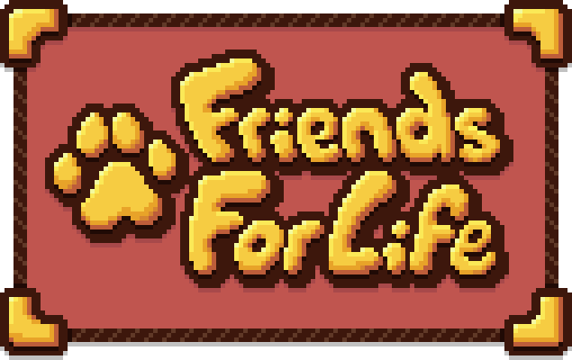 Title image reading "Friends for Life" with a paw print on the left.