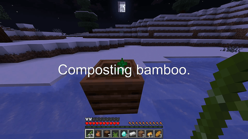 A player is using bamboo as a composting item on a composter block.