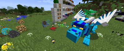 Aether Dragon sitting next to some new furniture added by the pack.