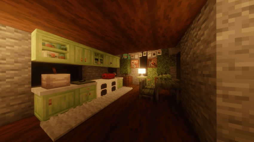 A cozy kitchen in the night