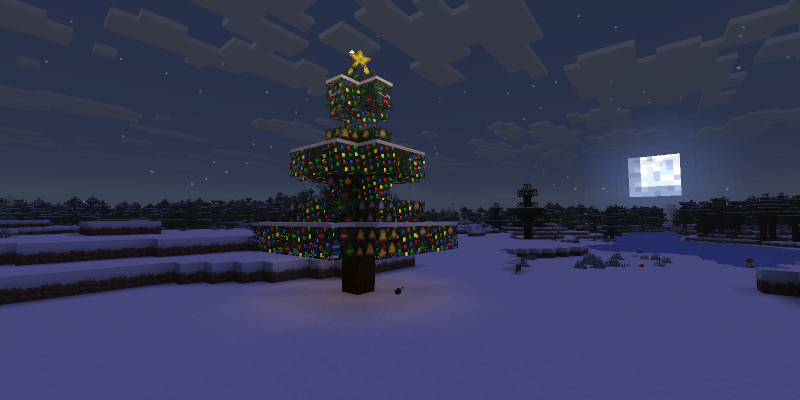 Panorama of a Celebratory Spruce and a Full Moon