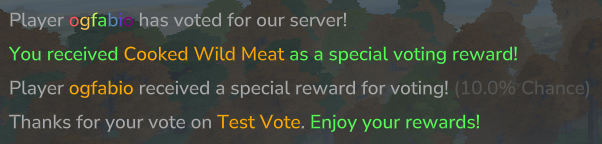 Example of reward messages