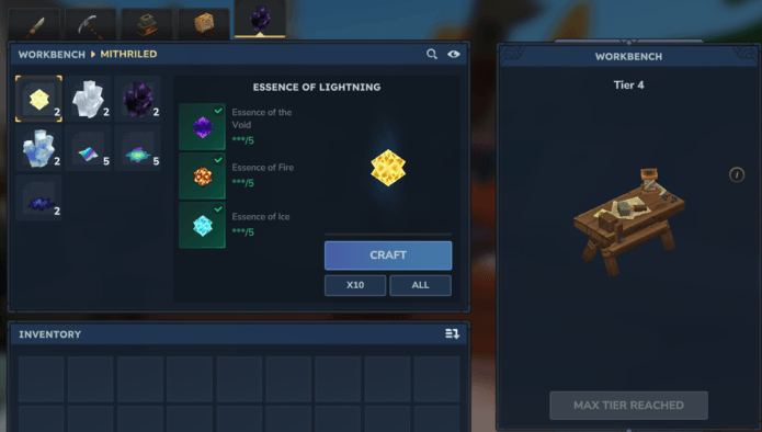 Craft in workbench tier 4