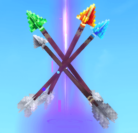 Iron, Poison, Fire, and Ice arrows in-game models from More Arrows by Skovos