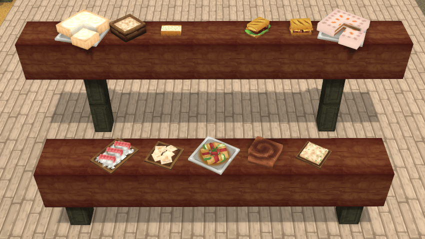 A collection of foods placed on two different logs. Foods are separated by rarity.