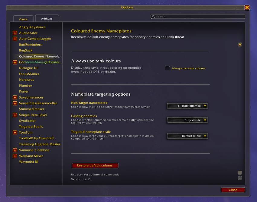 New options for non-target dimming and force tank colours