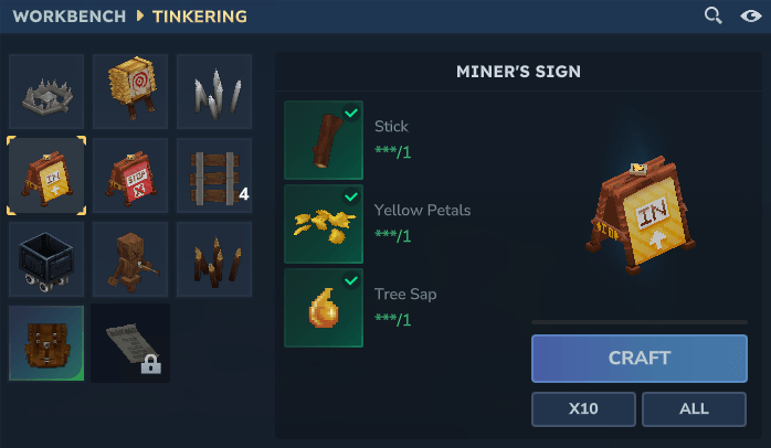 Recipe for the mining sign