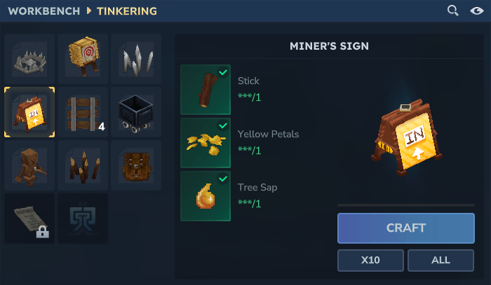 Recipe for the mining sign