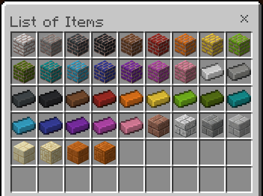 Display of more brick blocks with their respective colors