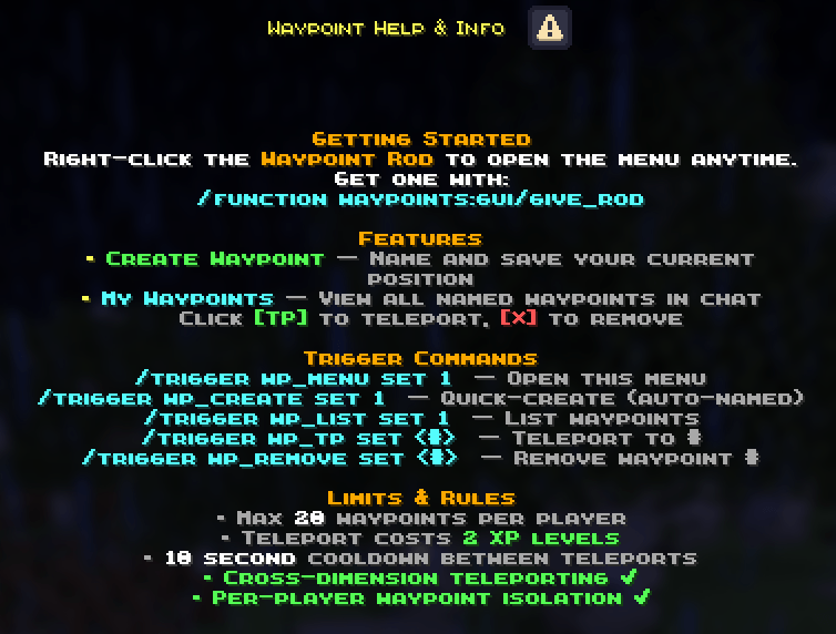 Minecraft Waypoints Teleport Datapack Interface
