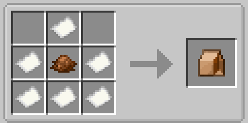 Crafting recipe for the lunch bag. 1 brown dye in middle, surrounded by paper except the top corners