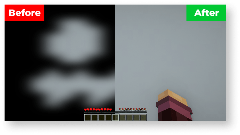 An image showing the before and after effect of the pack. On the left there's the pumpkin blur marked as 'before' and the right is marked 'after' showing the overlay being completely removed so you can see clearly.